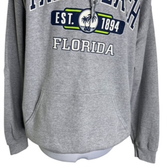 Gildan Heavy Drawstring Gray Hoodie with Palm Beach Logo Men's L - Picture 5 of 9